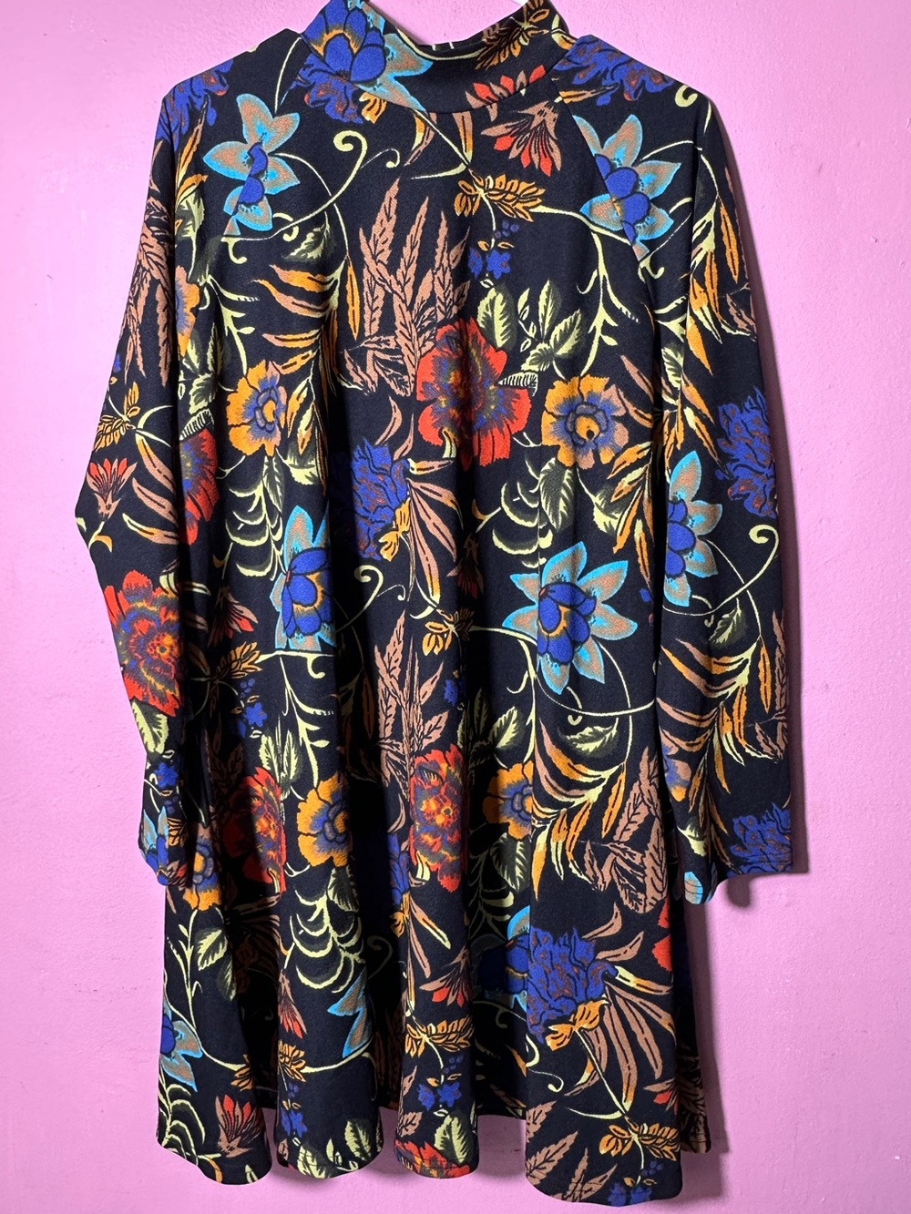 AX Paris Black Floral Midi Dress with Blue, Red, Orange Accents